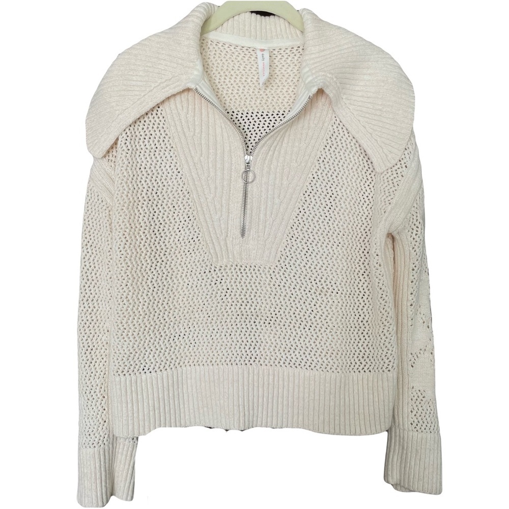 Anthropologie Daily Practice Half Zip Oversized Pullover Cotton Sweater Cream  S